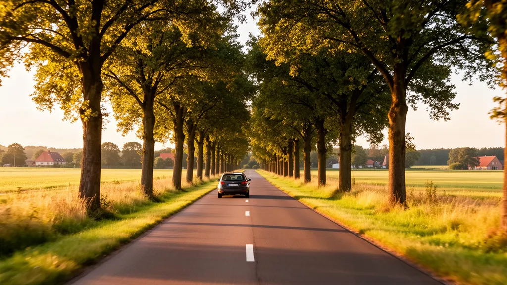 Straße im Münsterland mit Anfahrt zum Hotel