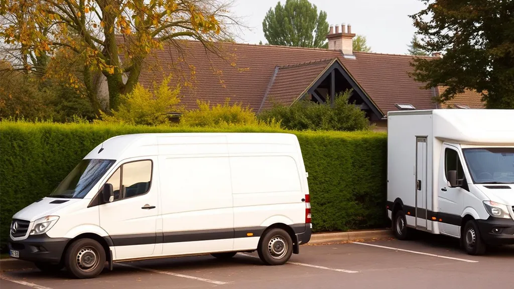 Transporter eines Monteurs vor dem Hotel